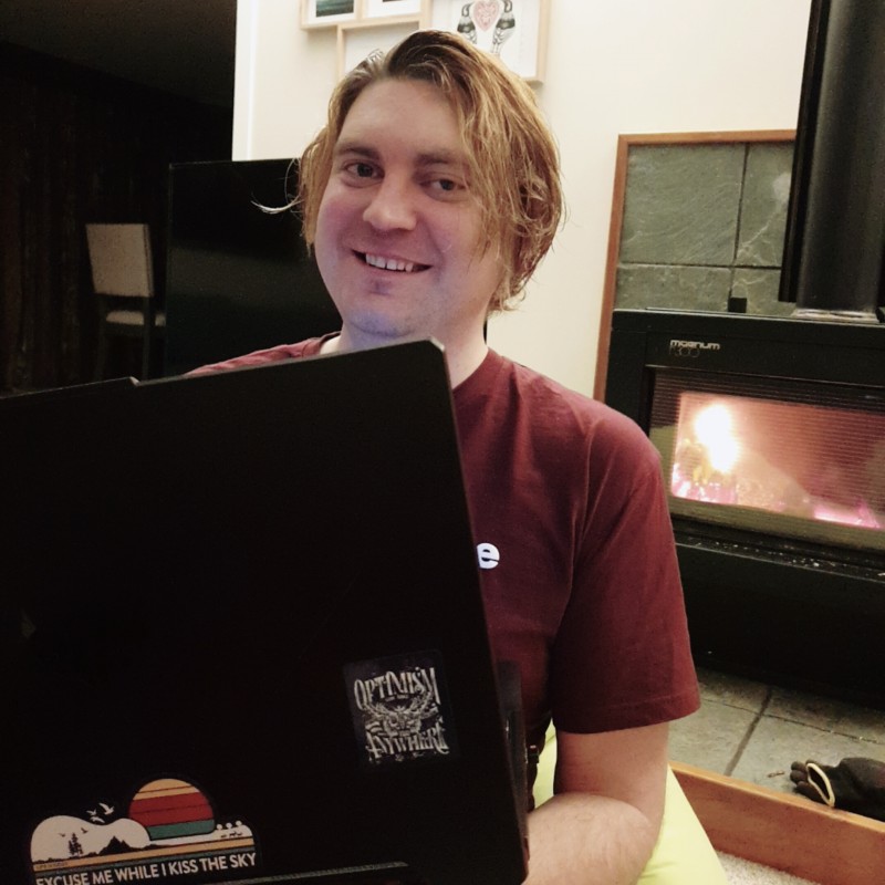 Sitting by the fireplace while participating in DrupalCon Global 2020 from New Zealand!