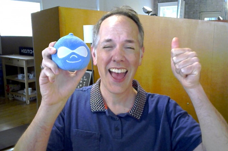 Silly photo of myself with plush Drupal toy