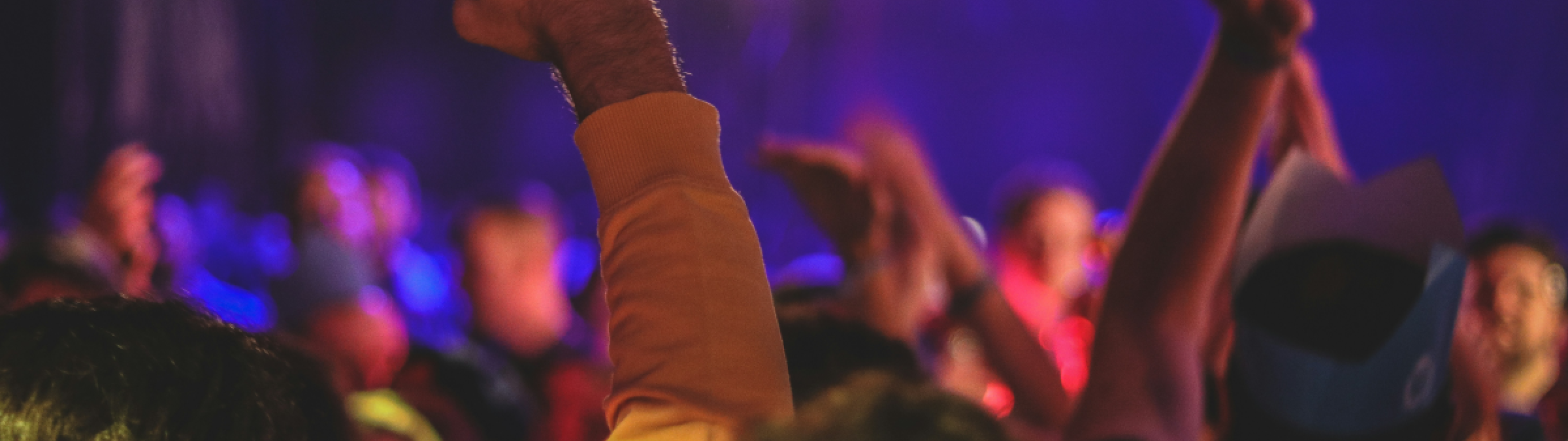 Crowd at a concert waving their hands