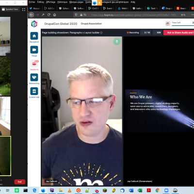 Taoti Team at DrupalCon Global, watching Jay Callicott's session Page Building Showdown