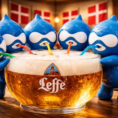 Drupal pioneers drinking Belgian Beer at Drupal's 25th Birthday Party in Copenhagen, Denmark